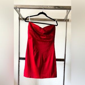 MYSTIC Red Pleated Strapless Mini Dress L